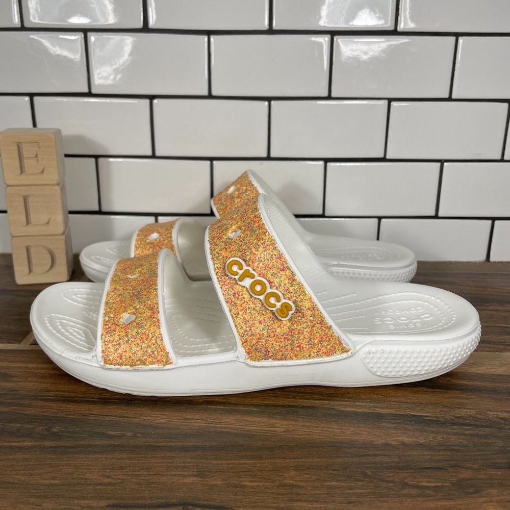 Classic CROCS Glitter Sandal Shoes Womens Size 8 Orange Iconic Comfort Slip Ons